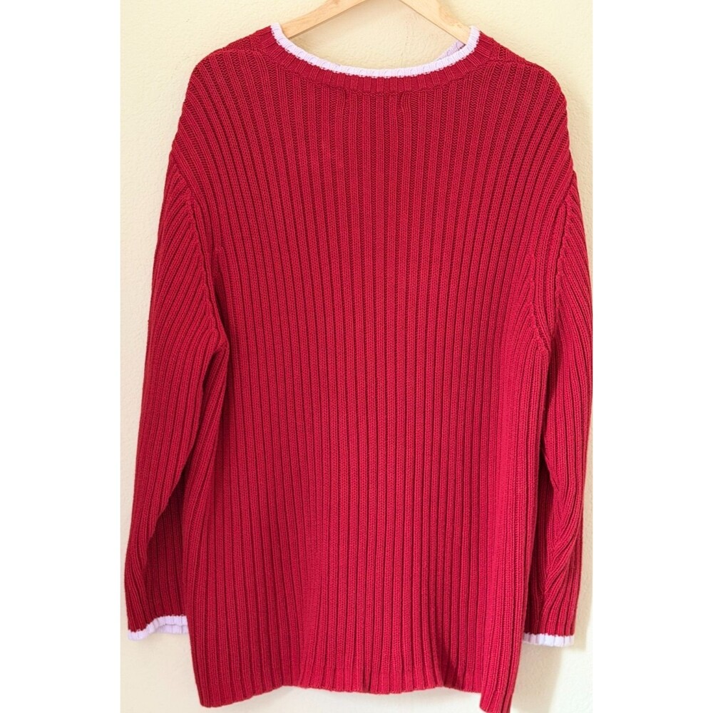 Elisabeth Liz Claiborne Womens 2X Red Cable Knit V Neck Cotton Sweater - Picture 3 of 5